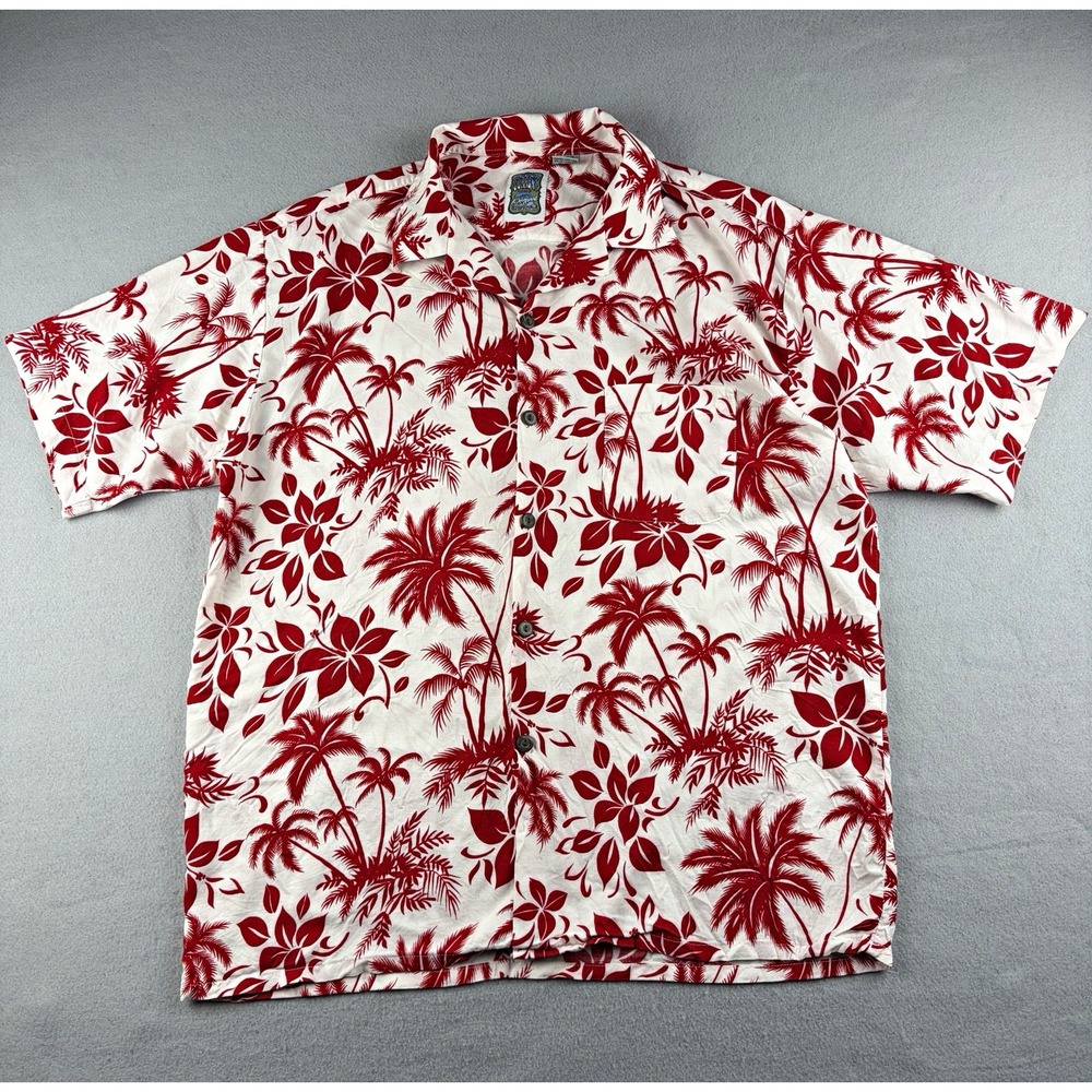 Vintage 90s Ocean Current Hawaiian Shirt Men's L Rayon Palm Tree Surf